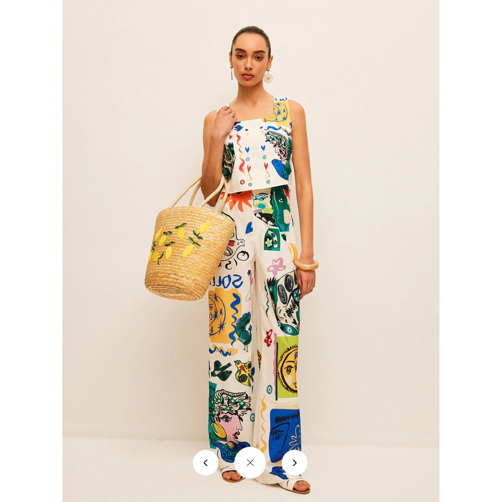 Commense White Multi Artistic Print Straight-Leg Jumpsuit